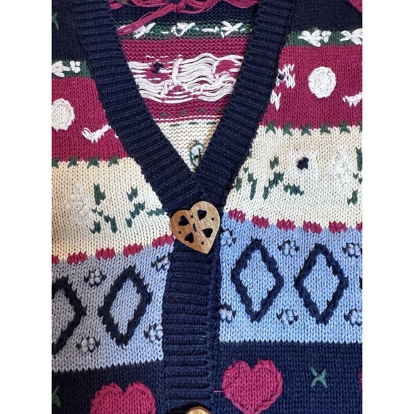 Vintage Eagle's Eye Sweater Vest Size L Hearts Flowers Valentines - Picture 2 of 9
